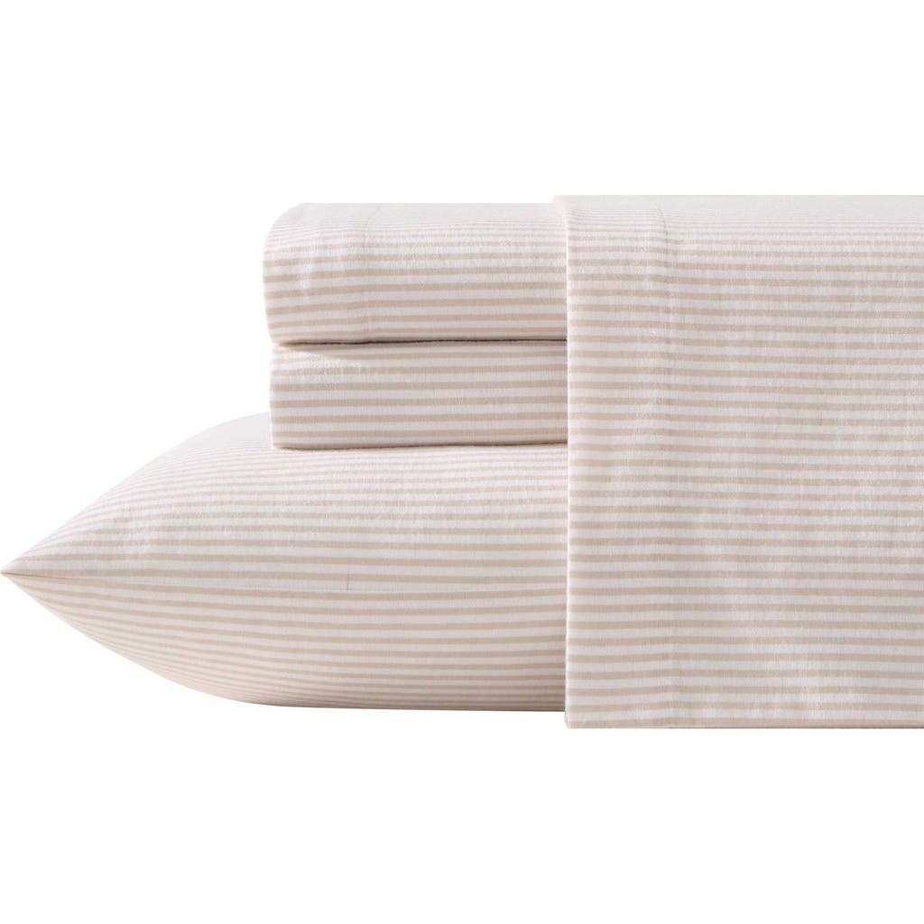 Laura Ashley Oxfordshire Stripe Cotton Flannel Sheet Set In Neutral