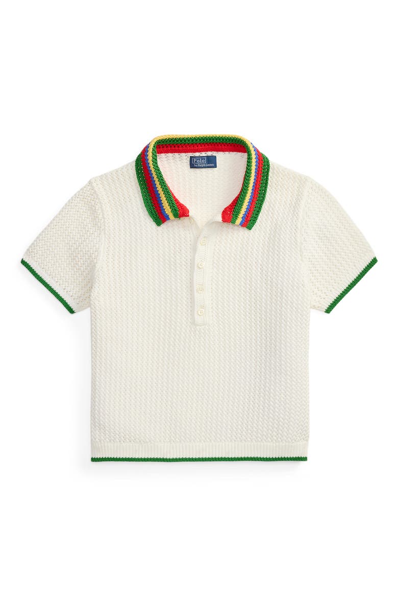 Pointelle Knit Short Sleeve Polo, Alternate, color, WHITE MULTI