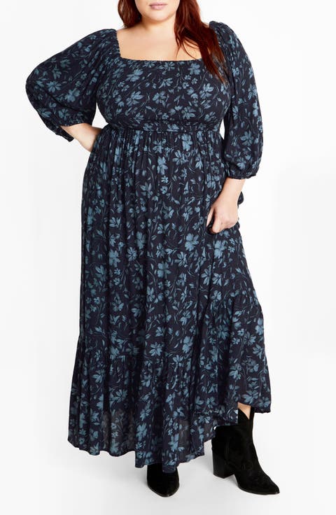 Mckenzie Floral Long Sleeve Maxi Dress (Plus)