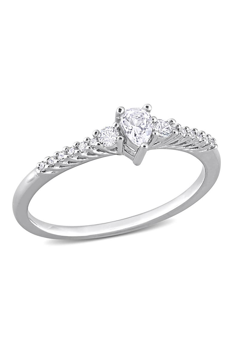 Sterling Silver Pear Shaped Created White Sapphire Diamond Ring - 0.05 ctw., Main, color, SILVER