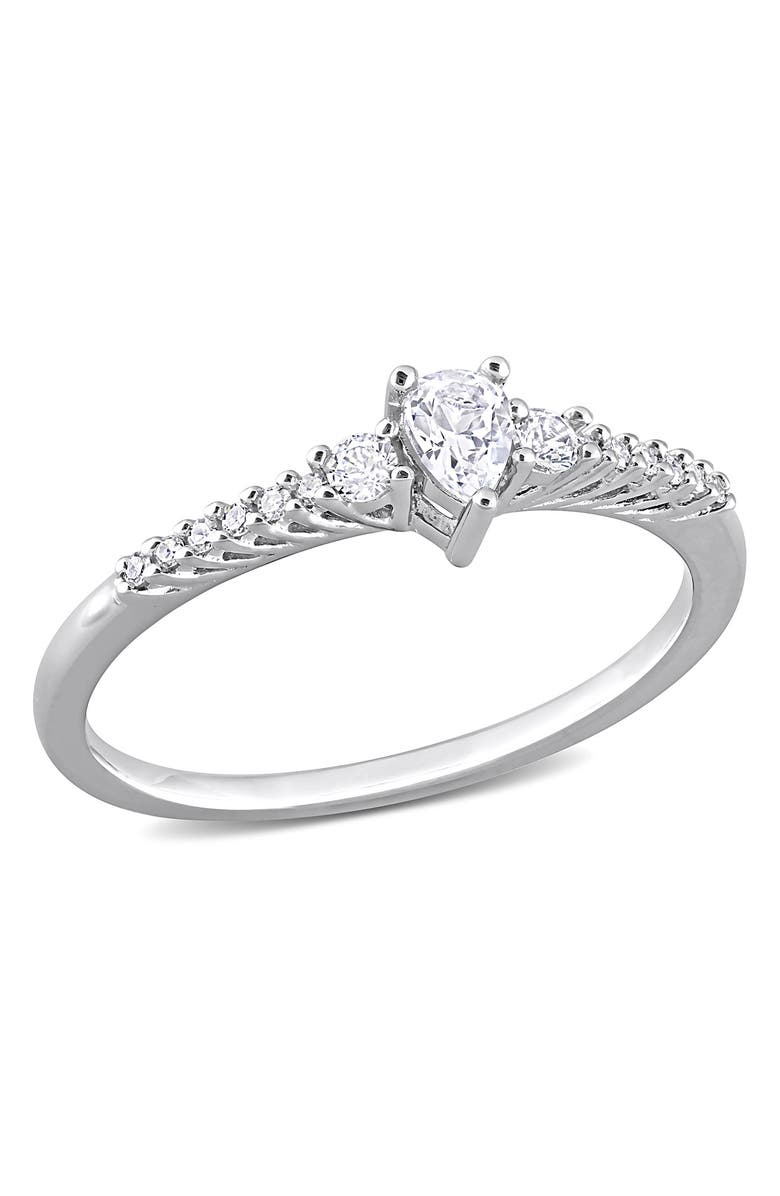 DELMAR Sterling Silver Pear Shaped Created White Sapphire Diamond Ring - 0.05 ctw., Main, color, Silver