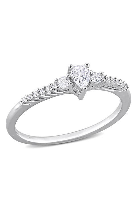 Sterling Silver Pear Shaped Created White Sapphire Diamond Ring - 0.05 ctw.