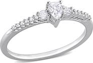 DELMAR Sterling Silver Pear Shaped Created White Sapphire Diamond Ring - 0.05 ctw.