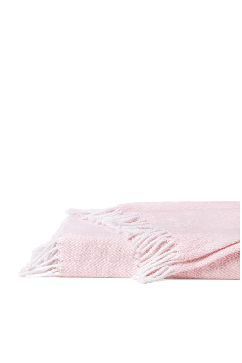 Celine Fringed Herringbone Cotton Throw, Main, color, WHITE/ CARNATION