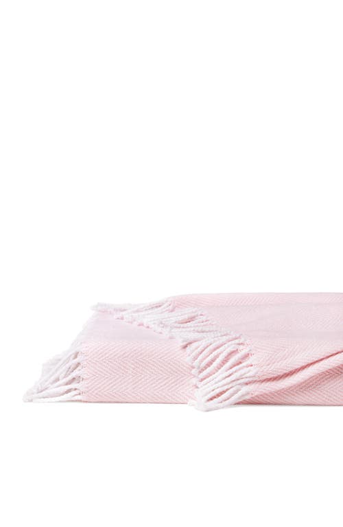 Sferra Celine Fringed Herringbone Cotton Throw In White/carnation