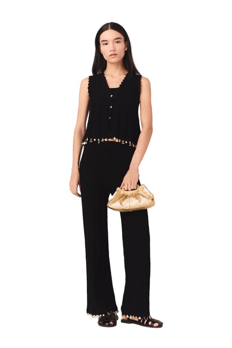 Gold-embellished knit cardigan, Alternate, color, Black
