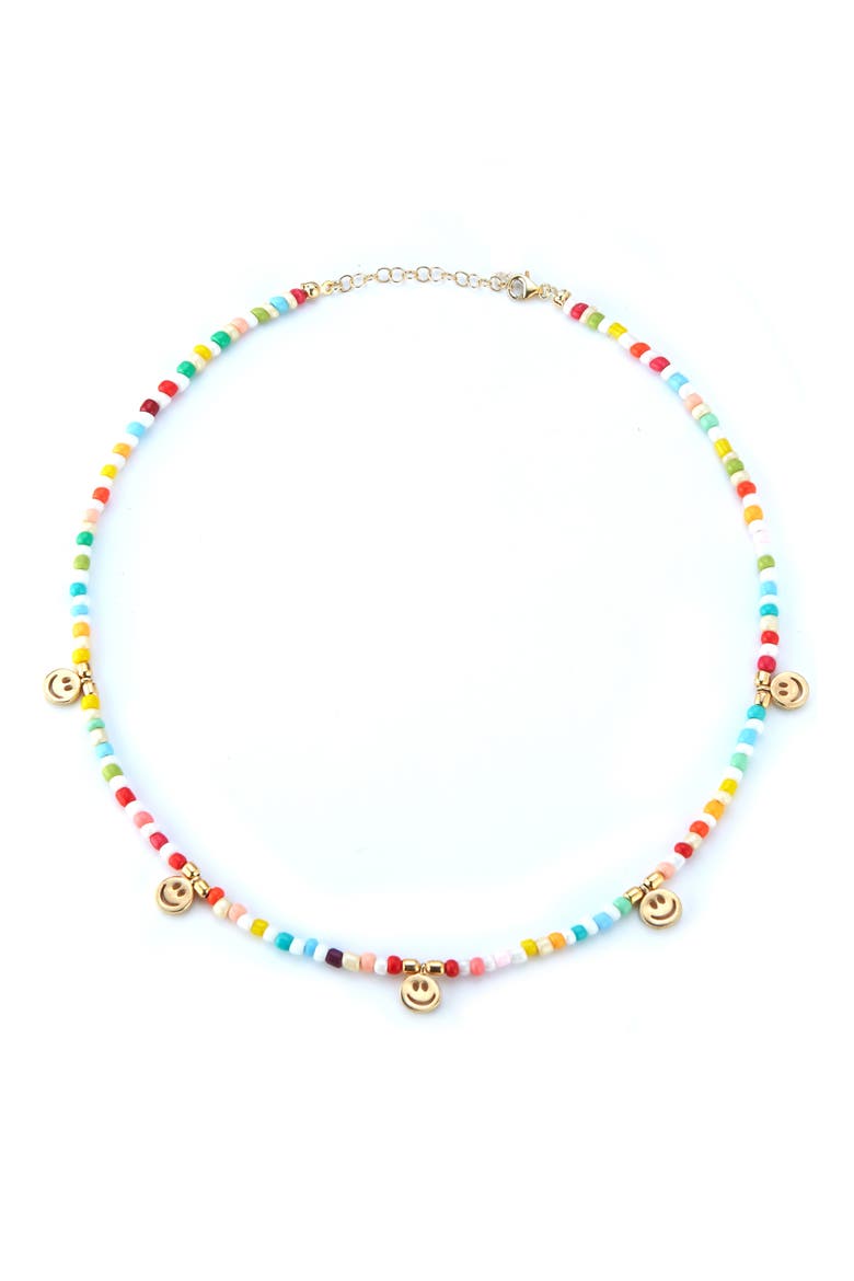 Smiley Face Charm Beaded Choker Necklace, Alternate, color, GOLD