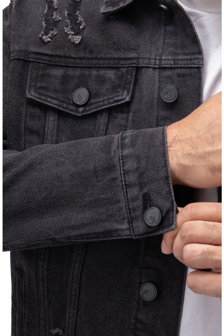 Tiger Savage Patch Denim Jacket, Alternate, color, BLACK