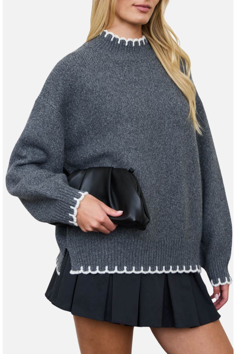 Scalloped Trim Sweater, Alternate, color, CHARCOAL MULTI