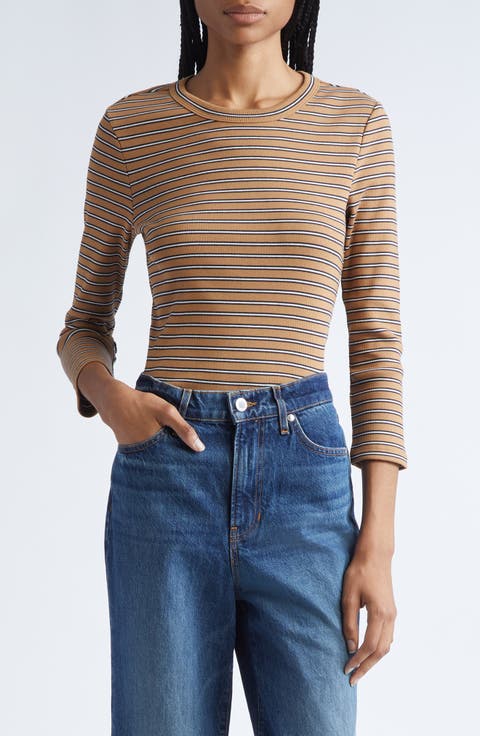 Pruitt Stripe Three Quarter Sleeve Cotton T-Shirt