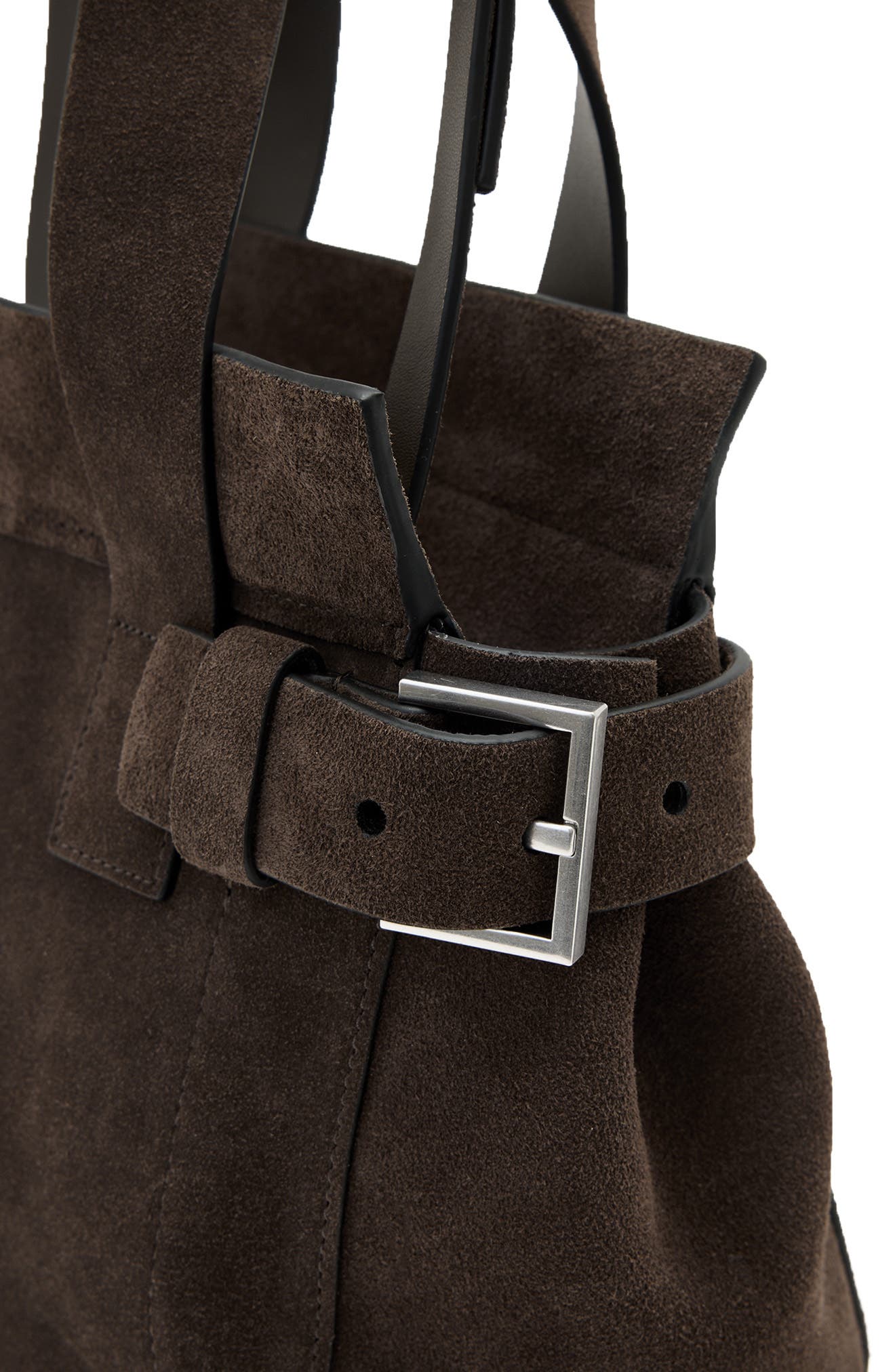 AllSaints Mini Perez Suede Top Handle Bag, Alternate, color, Fango Brown