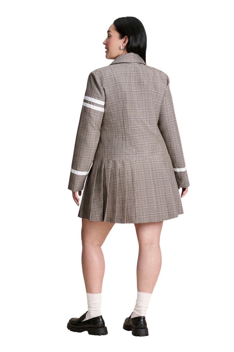 Pleated Plaid Mini Dress, Alternate, color, BROWN PLAID