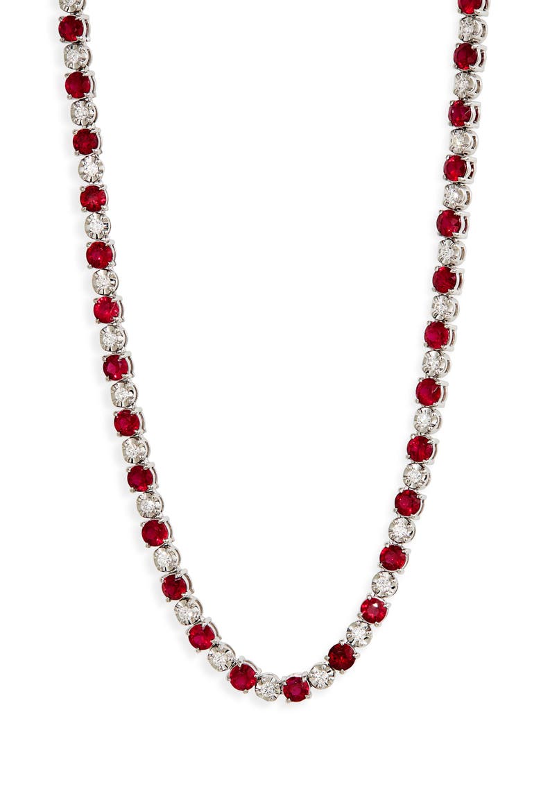 Ruby & Diamond Eternity Necklace, Main, color, WHITE GOLD/ RUBY/ DIAMOND