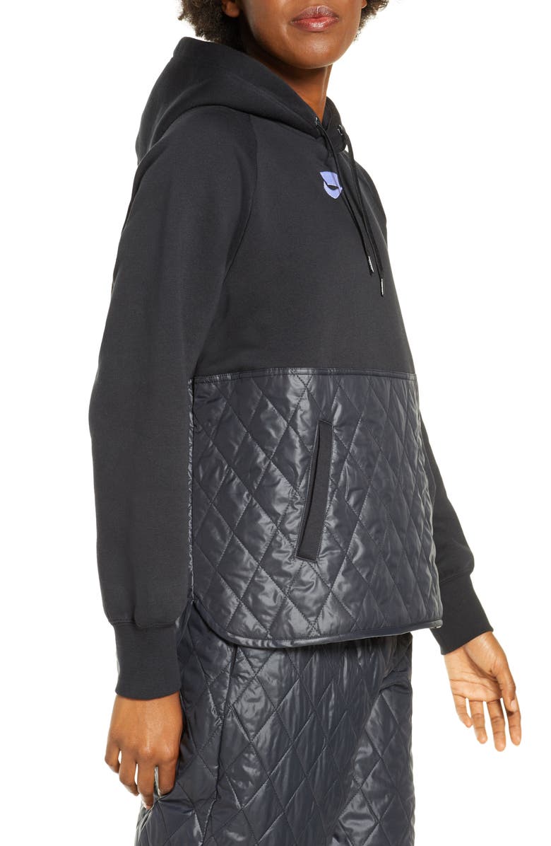 Nike Sportswear Logo Mixed Media Quilted Hoodie, Alternate, color,