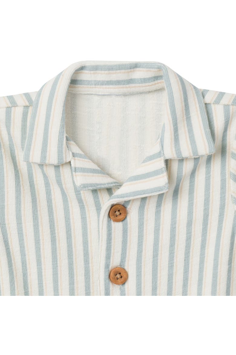 Collared Short Sleeve Romper (baby), Alternate, color, Ivory Teal Stripe