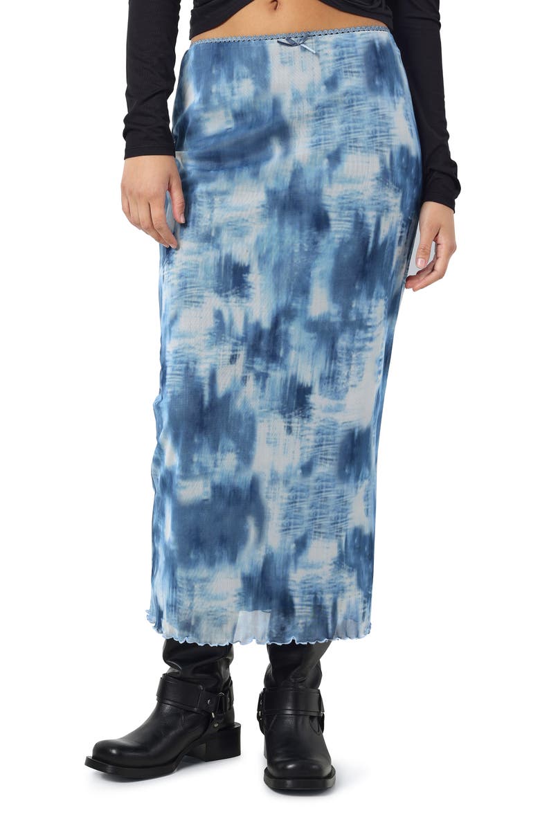Noisy may Lucia Printed Mesh Maxi Skirt, Main, color, Bright White Aop Blu