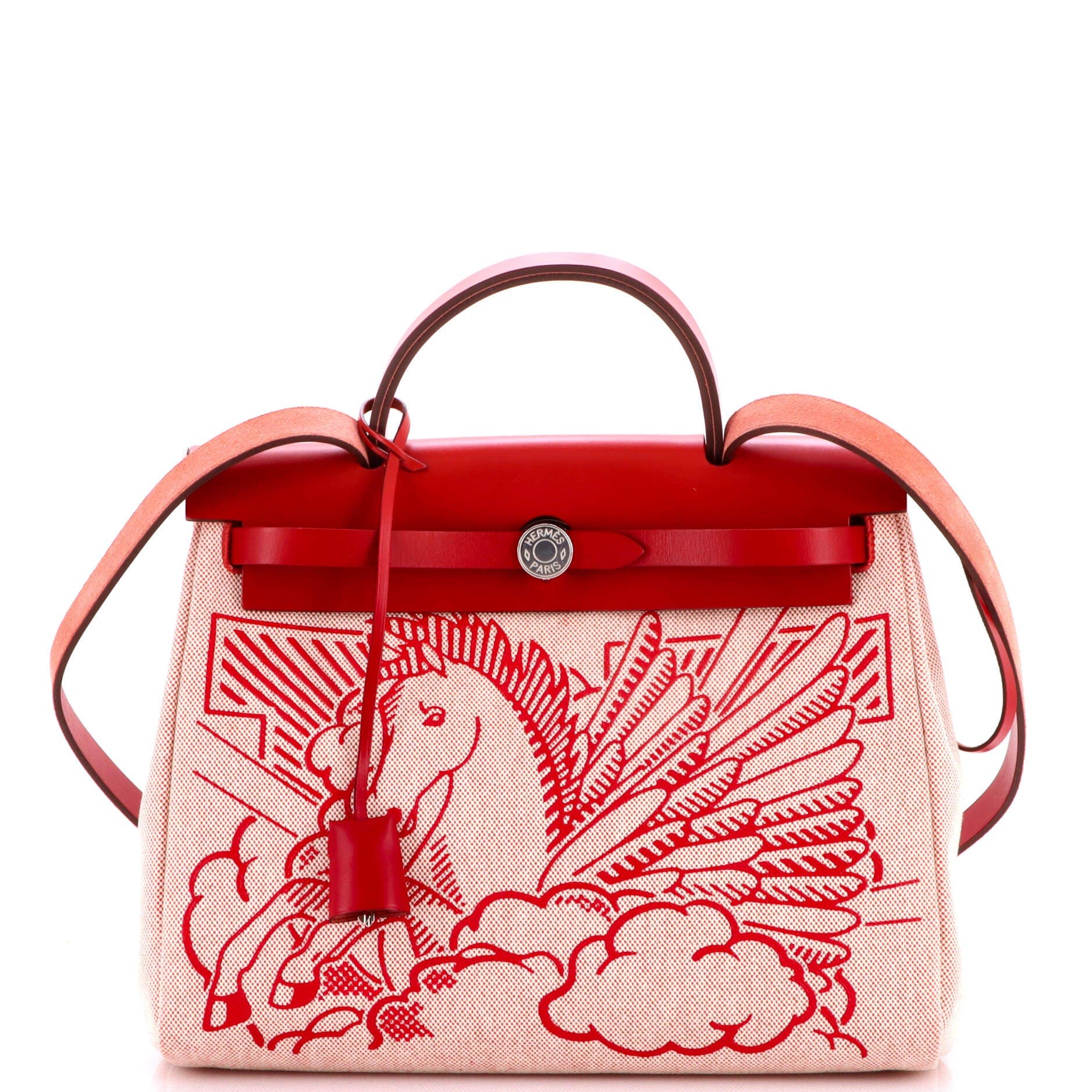 Pre-Owned Hermes Herbag Zip Pegase Pop Toile and Leather 31, Main, color, Rouge Piment