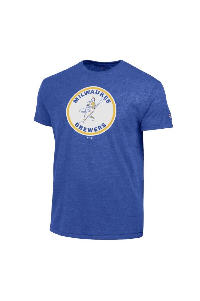 Men's Champion  Royal Milwaukee Brewers Cooperstown Logo Tri-Blend T-Shirt, Alternate, color, Royal