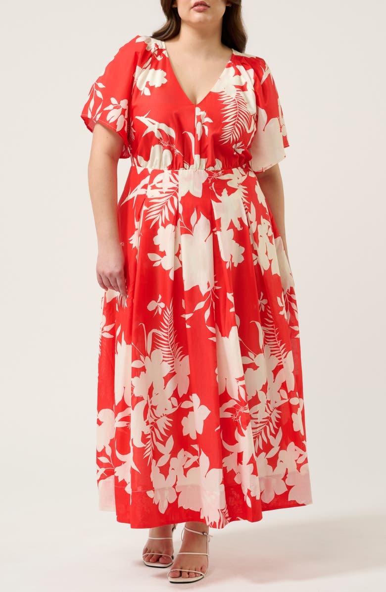 Estelle Solstice Floral Print Maxi Dress, Main, color, Poppy Red/ Cream