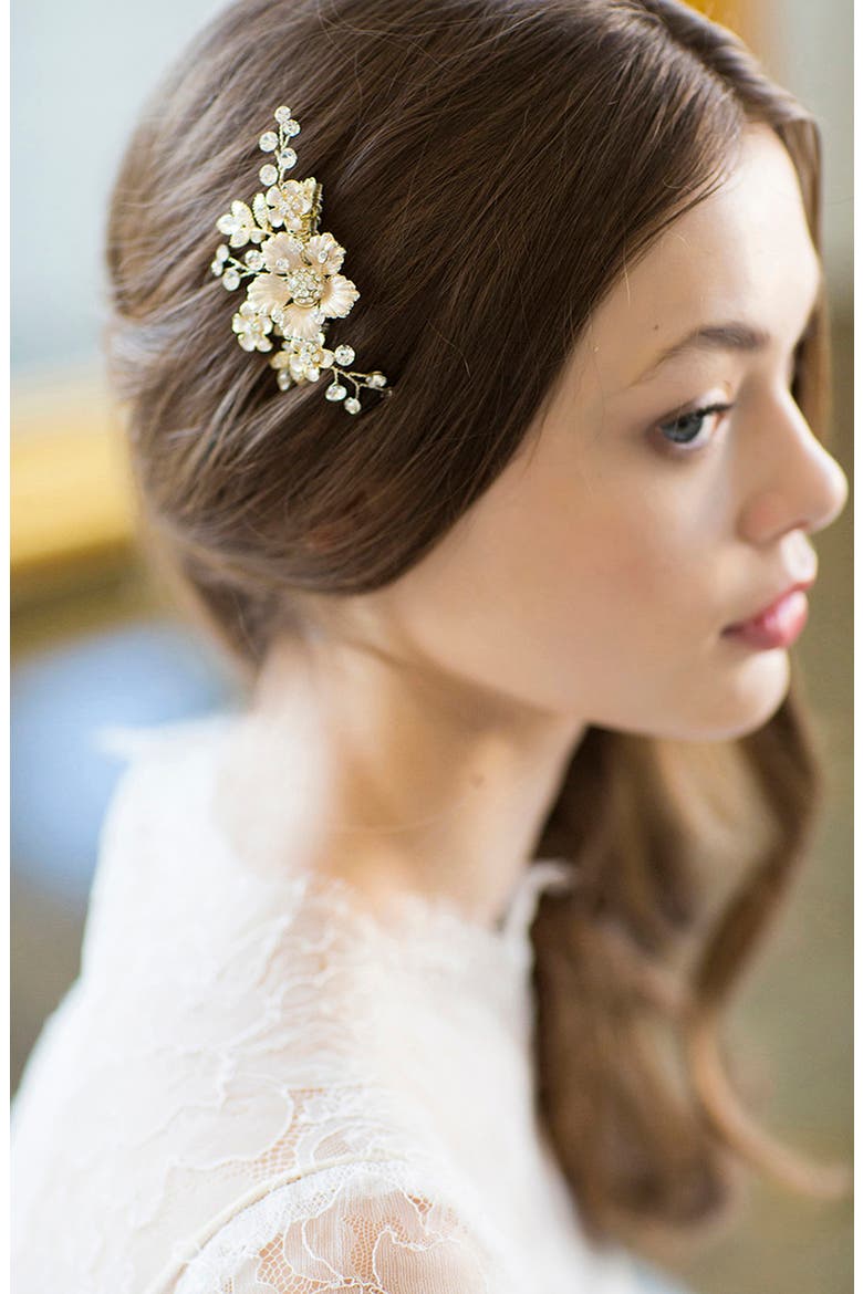 Alessandra Floral Crystal Clip, Alternate, color, GOLD