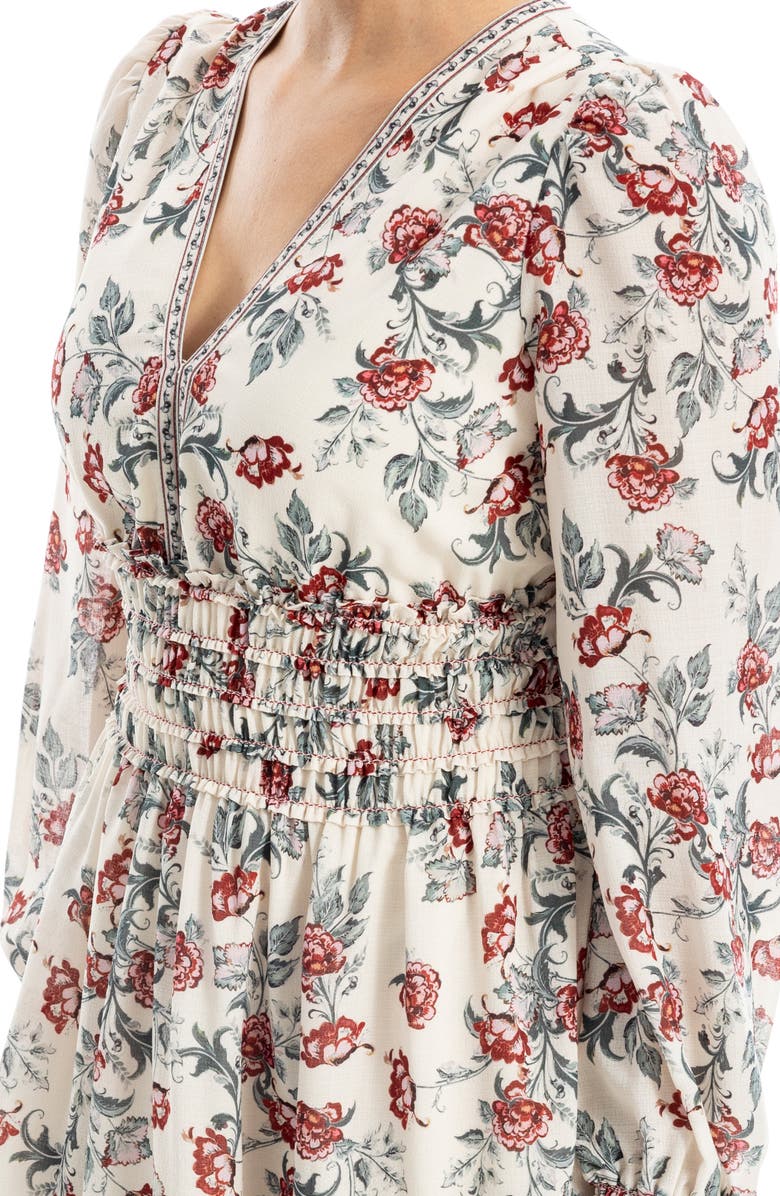 MAX STUDIO Long Sleeve Smocked Georgette Minidress, Alternate, color, Pink/ Red Passion Blooms