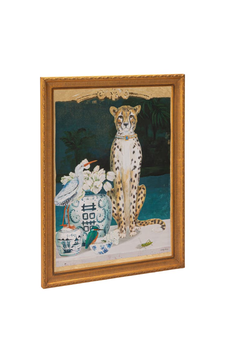 Framed Canvas Wall Décor with Cheetah and Urn Image, Main, color, Gold