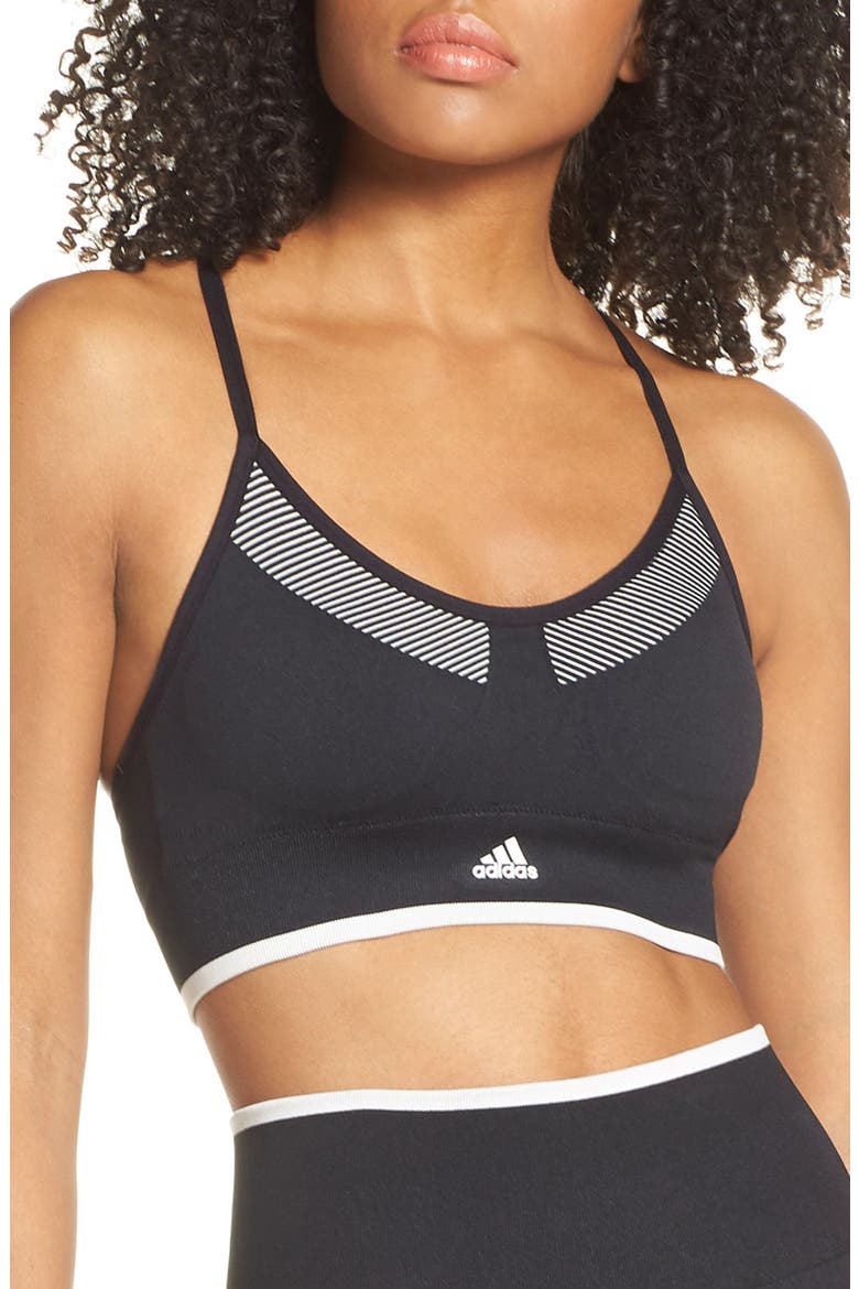 All Me Primeknit FLW Sports Bra, Main, color, BLACK/ WHITE