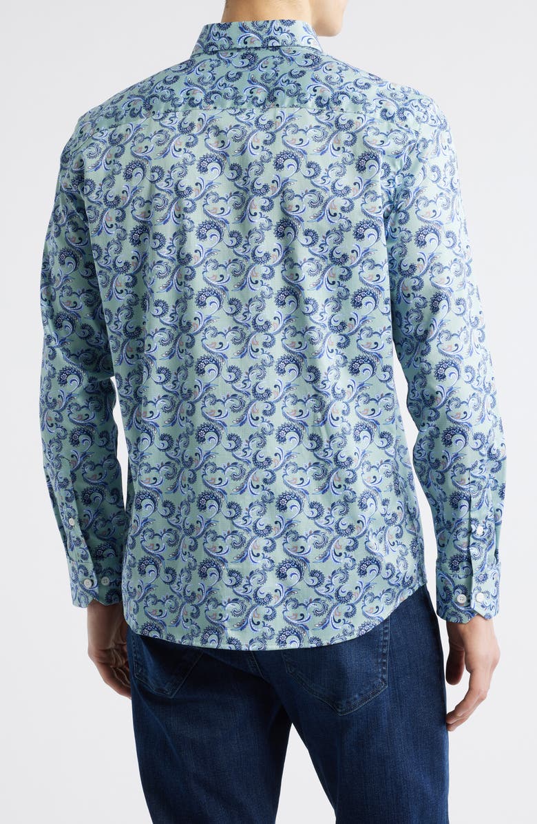 Johnston & Murphy Check Paisley Button-Up Shirt, Alternate, color, Sage/Navy