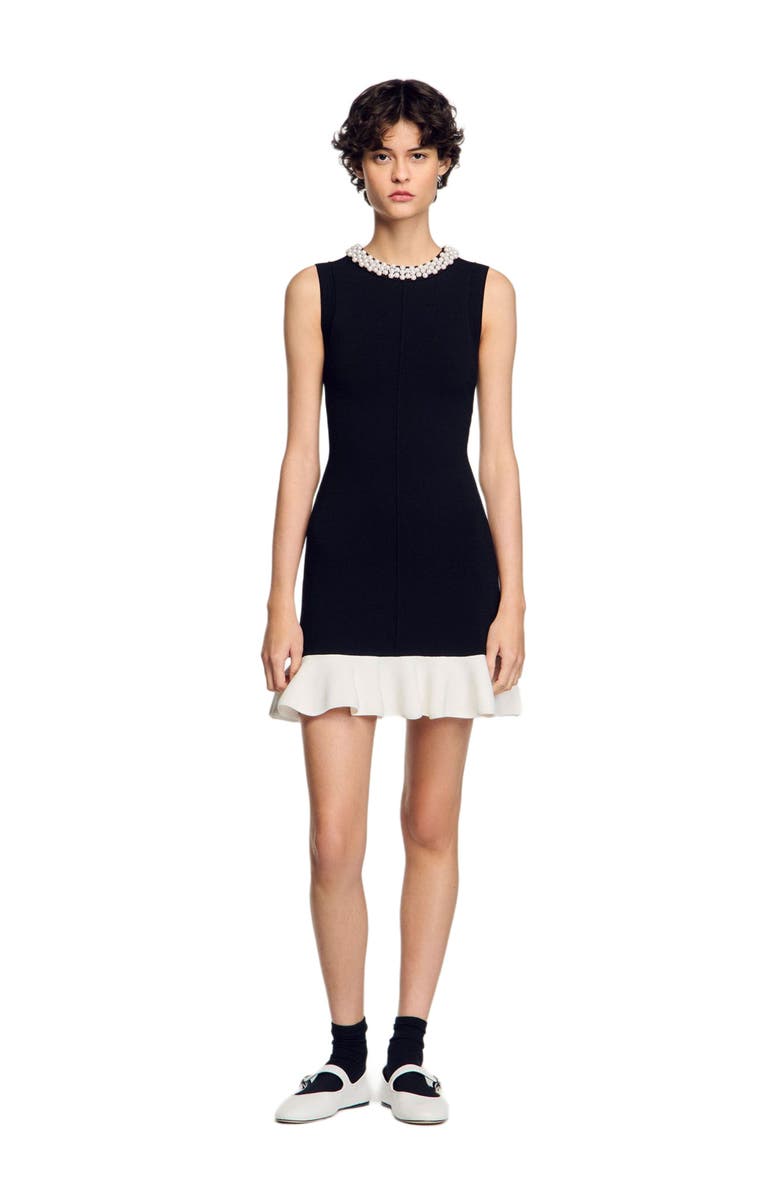 SANDRO Mini knit dress with beaded neck, Main, color, 