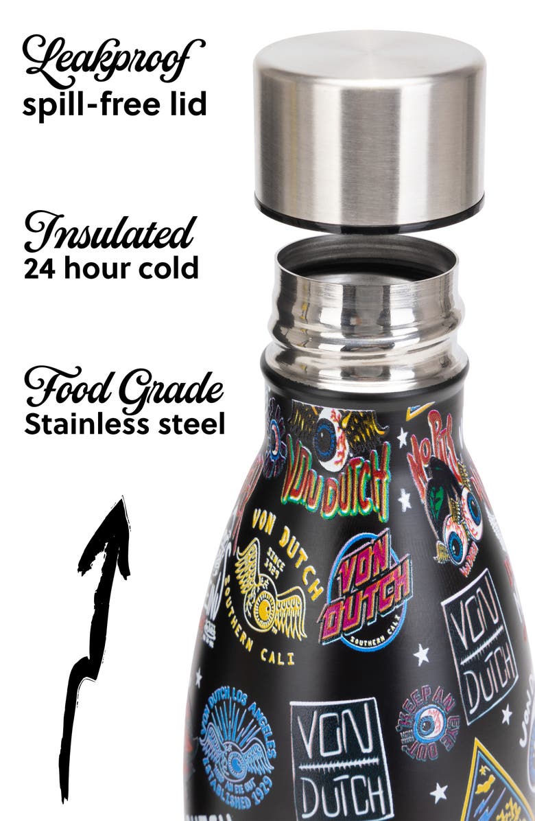 Von Dutch 24oz Hydration Double Walled Insulated Stainless Steel Bottle, Alternate, color, Black Jax
