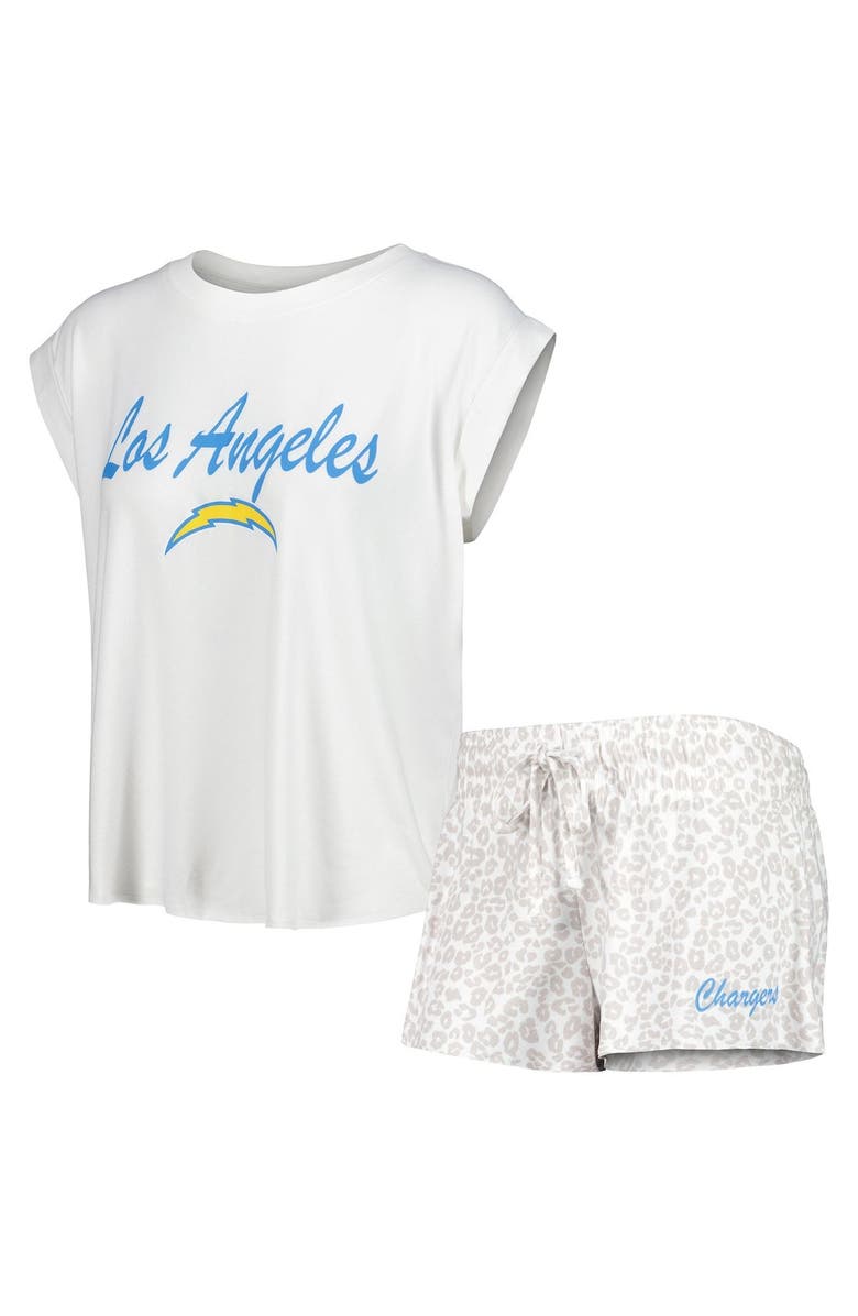 CONCEPTS SPORT Women's Concepts Sport White/Cream Los Angeles Chargers Montana Knit T-Shirt & Shorts Sleep Set, Main, color, White