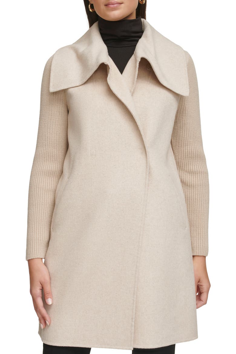 Rib Sleeve Mixed Media Coat, Alternate, color, OATMEAL