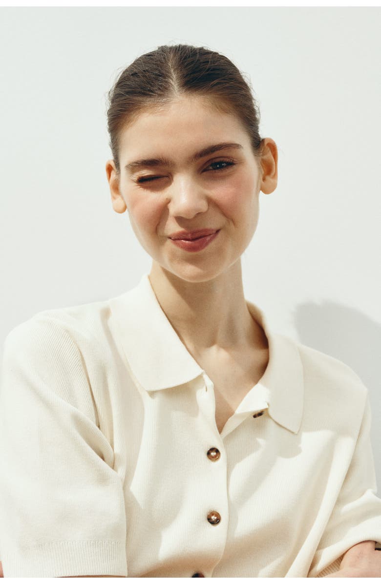 H&M Collared Cardigan, Alternate, color, Cream