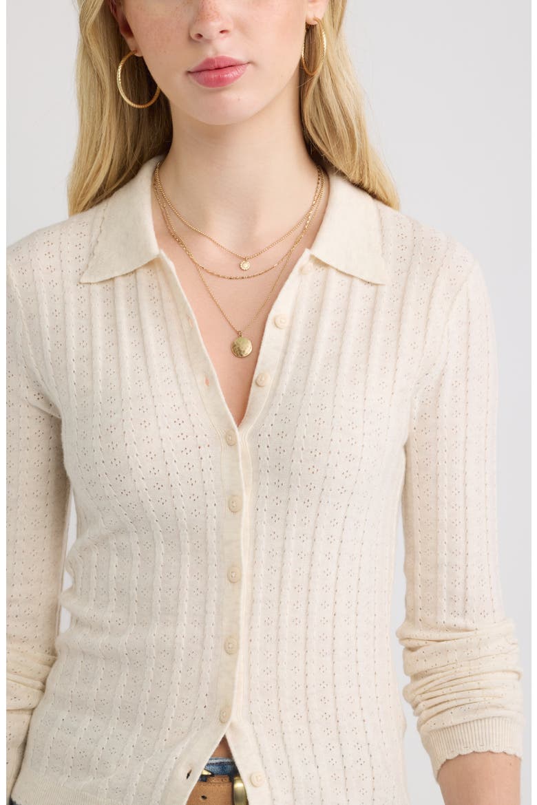 Ribbed Pointelle Cardigan, Alternate, color, BEIGE OATMEAL LIGHT HEATHER
