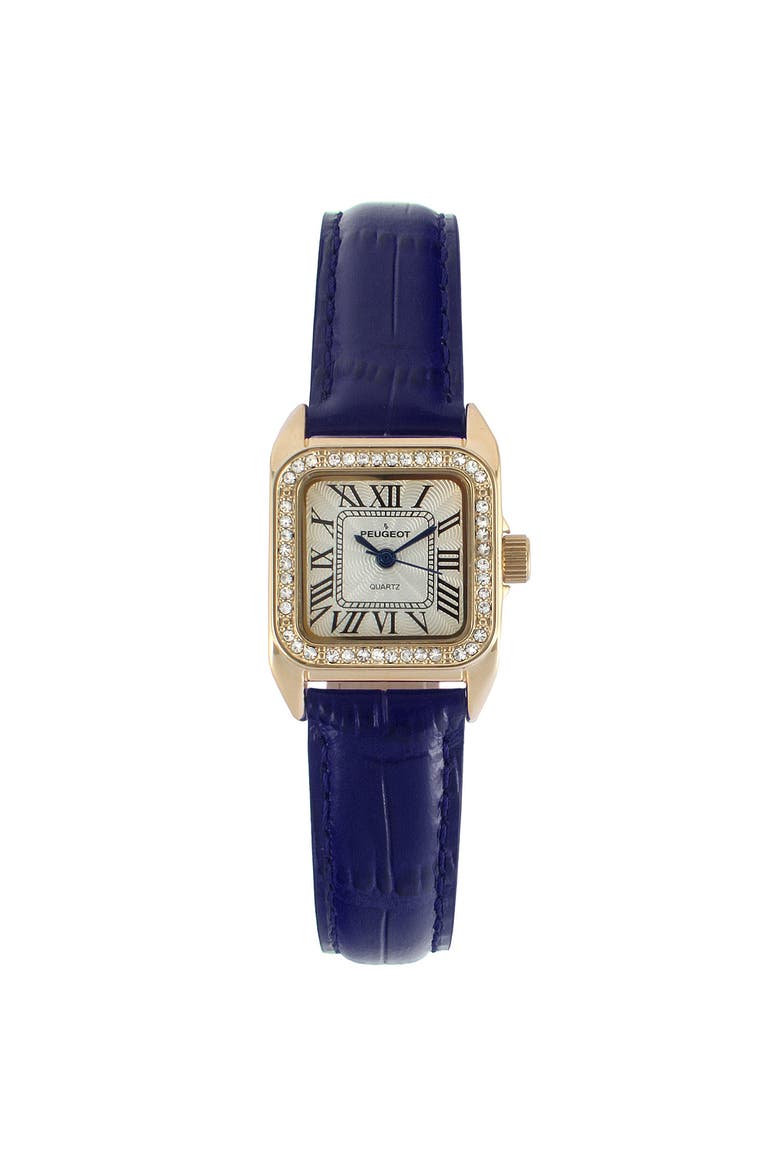 Status Square Crystal Bezel Leather Watch - 34x24MM, Main, color, Blue