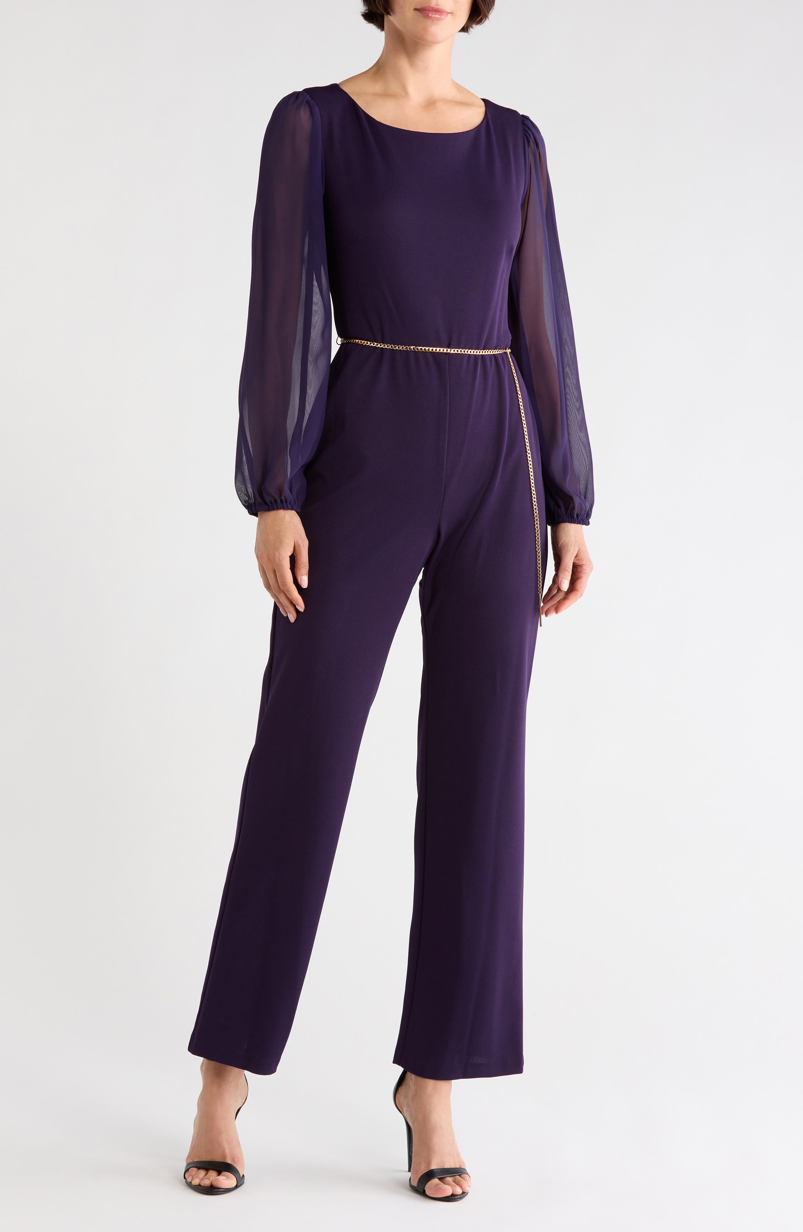 Chiffon Sleeve Belted Jumpsuit