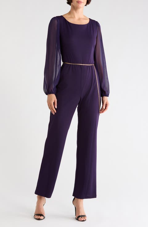 Chiffon Sleeve Belted Jumpsuit