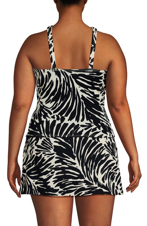 Lands' End Criss Cross Halter Tankini Swimsuit Top In Black/egret White Leaf Scroll