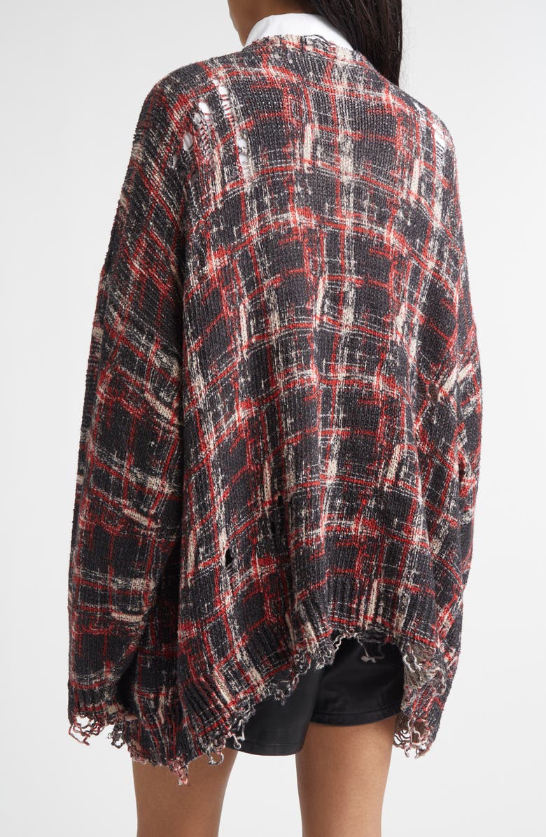 R13 Oversize Distressed Plaid Linen Blend Cardigan, Alternate, color, Black/ Red/ White Plaid