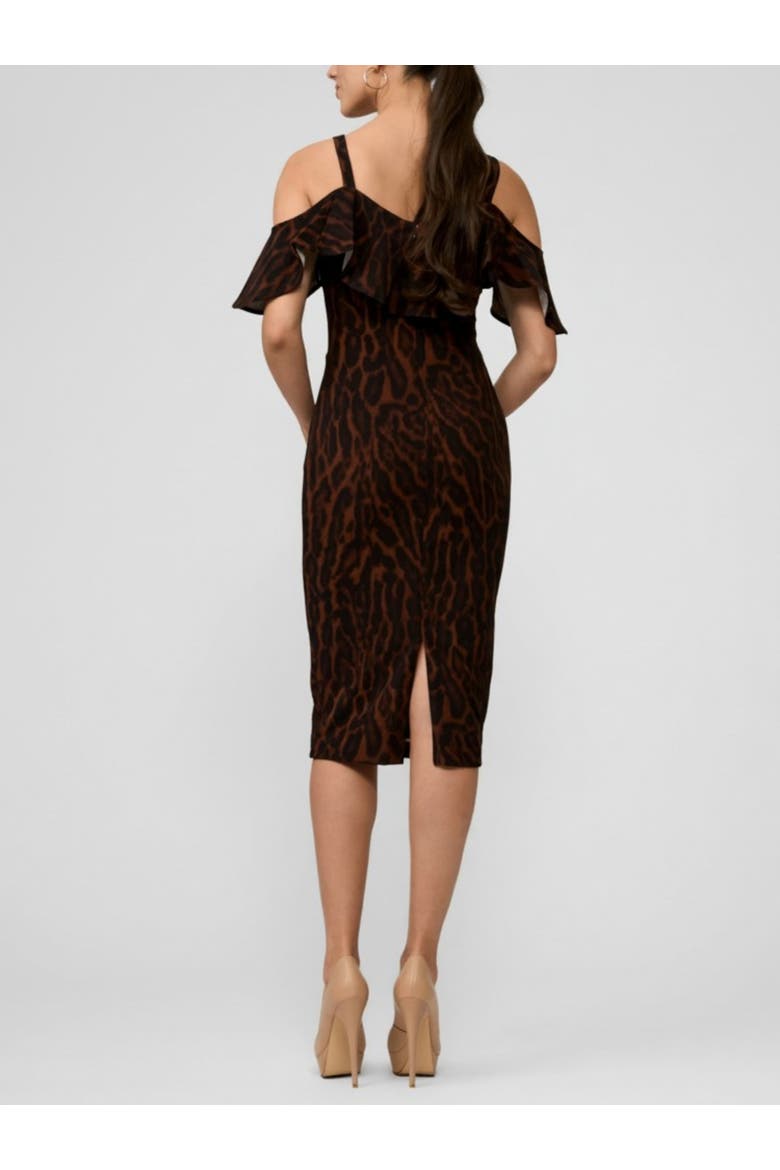 Marcella Printed Off the Shoulder Ruffle Midi Dress, Alternate, color, Holiday Leopard
