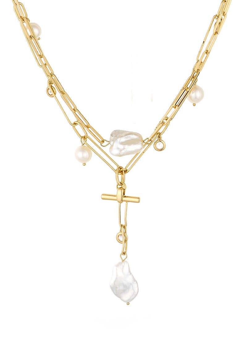 Set of 2 Pearl & Crystal Necklaces, Alternate, color, GOLD