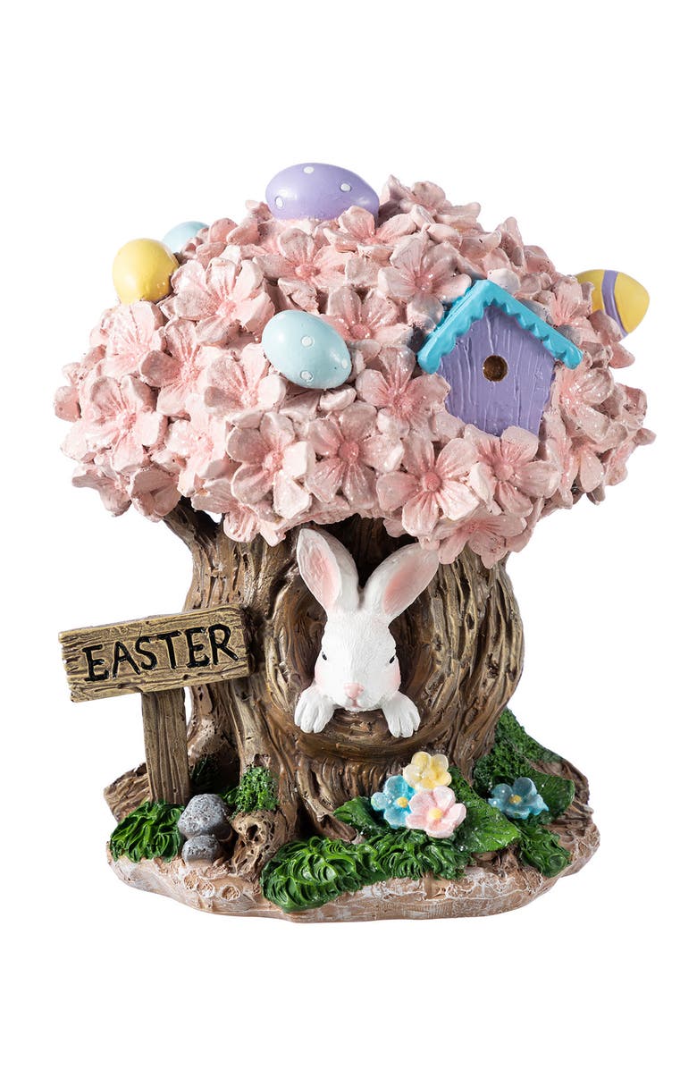 Glitzhome Easter Resin Bunny & Pink Blossoms Table Decor, Alternate, color, Pink