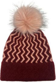 MARCUS ADLER Zig Zag Faux Fur Pompom Beanie