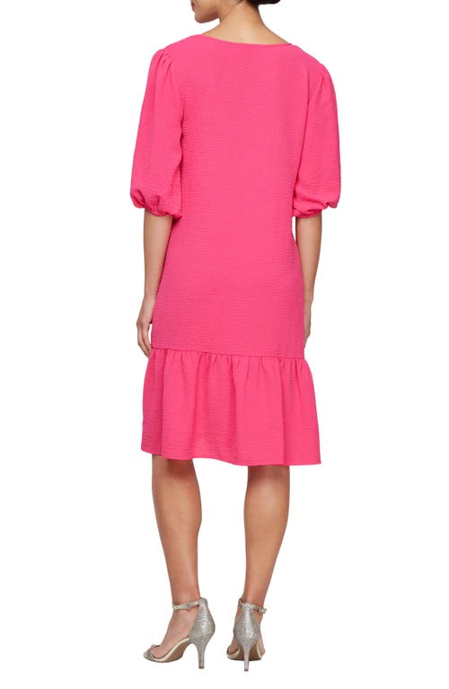 Shop Sl Fashions V-neck Puff Sleeve Dress In Fuchsia