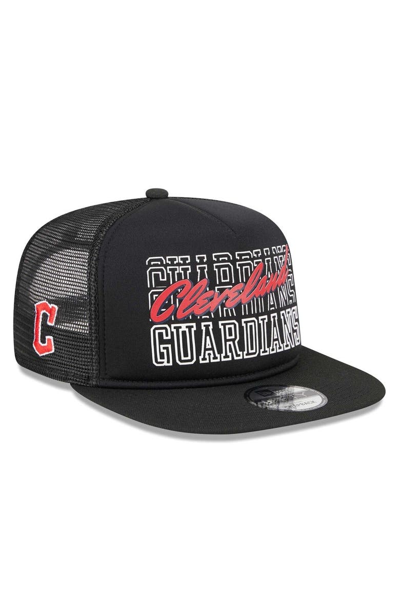 New Era Men's New Era Black Cleveland Guardians Street Team A-Frame Trucker 9FIFTY Snapback Hat, Main, color,