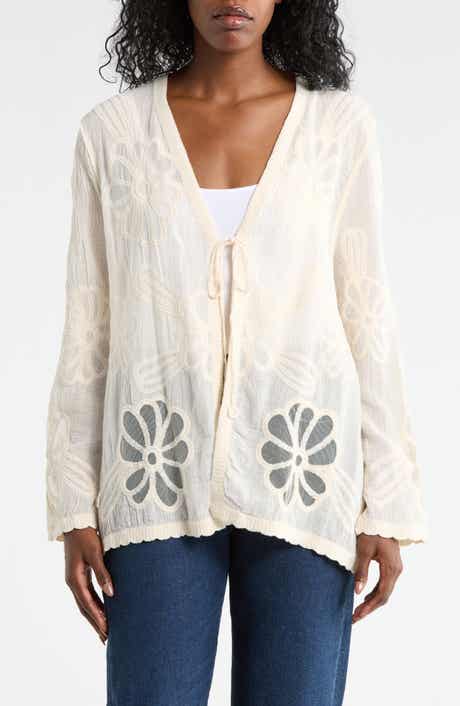 Forgotten Grace Floral Embroidered Tie Front Cardigan