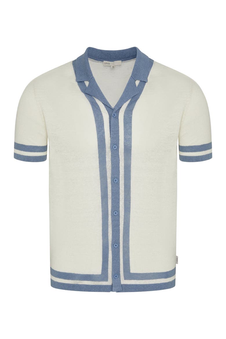 Linen Knit Camp Short Sleeve Shirt, Alternate, color, Egret/Marine