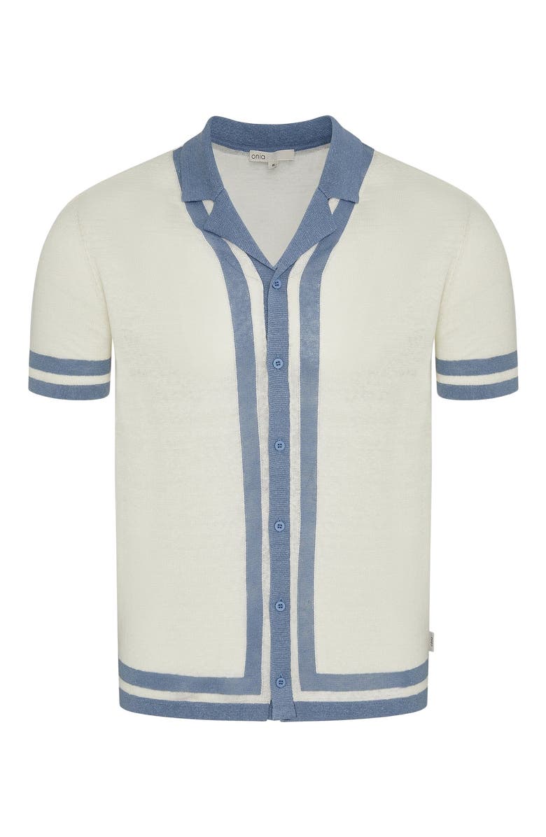 Onia Linen Knit Camp Short Sleeve Shirt, Alternate, color, Egret/Marine