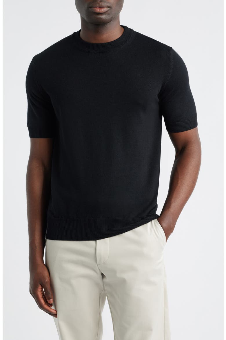Cashwool® Short Sleeve Crewneck Sweater, Main, color, BLACK