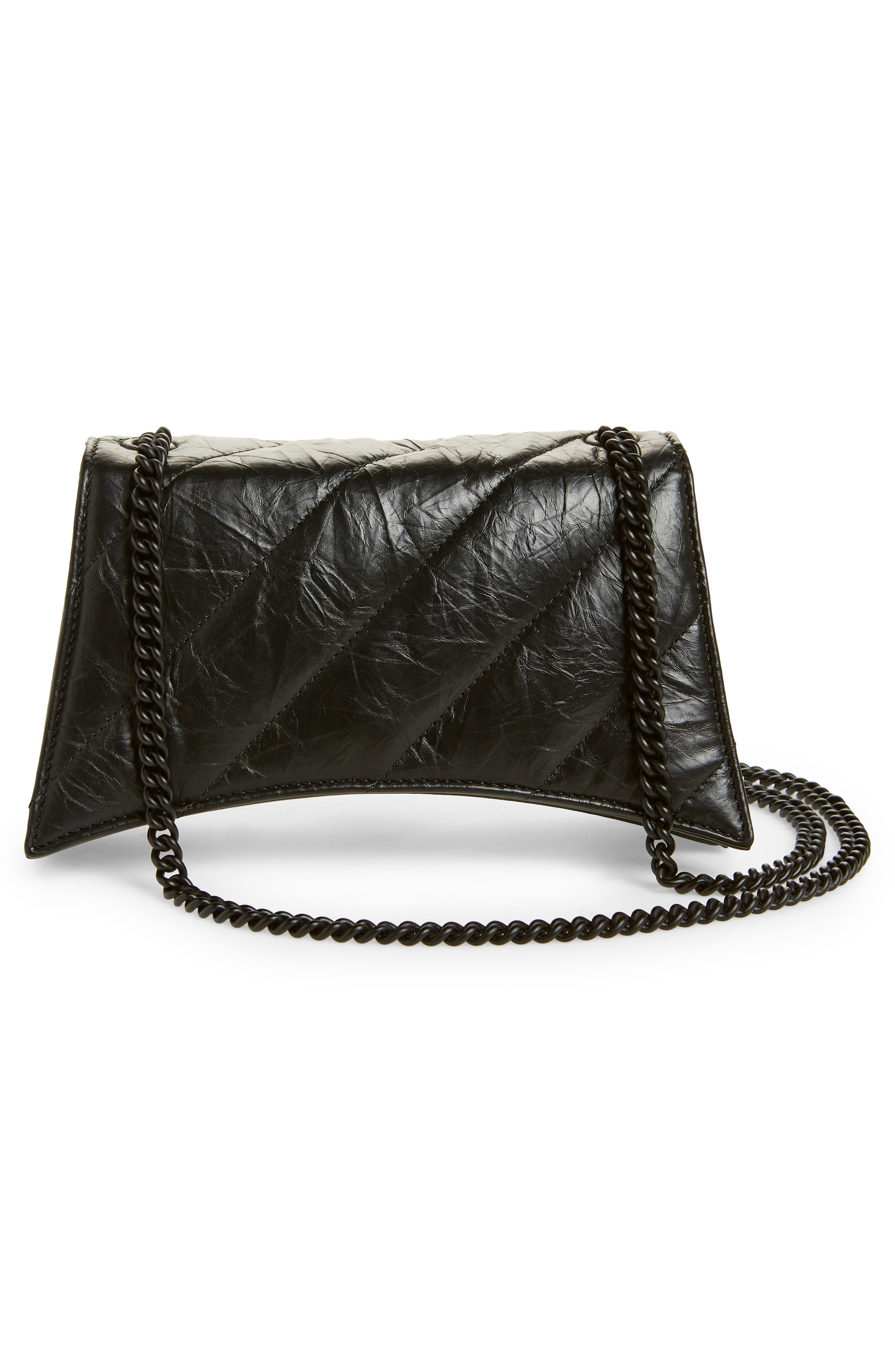 Balenciaga Crush Quilted Crinkle Leather Wallet on a Chain, Alternate, color, 